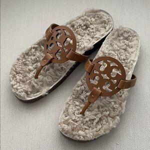 Tory Burch Brown Shearling Sandals